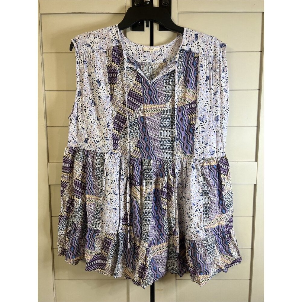 Easel Women's Patchwork Floral Tank Top Multicolor Medium Blouse Bohemian